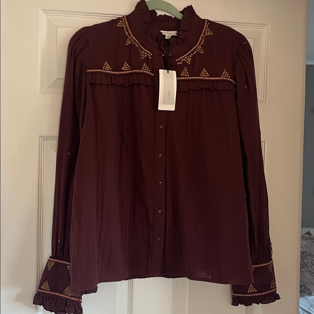 a loves a Maroon Embroidered Blouse NWT Size XL
